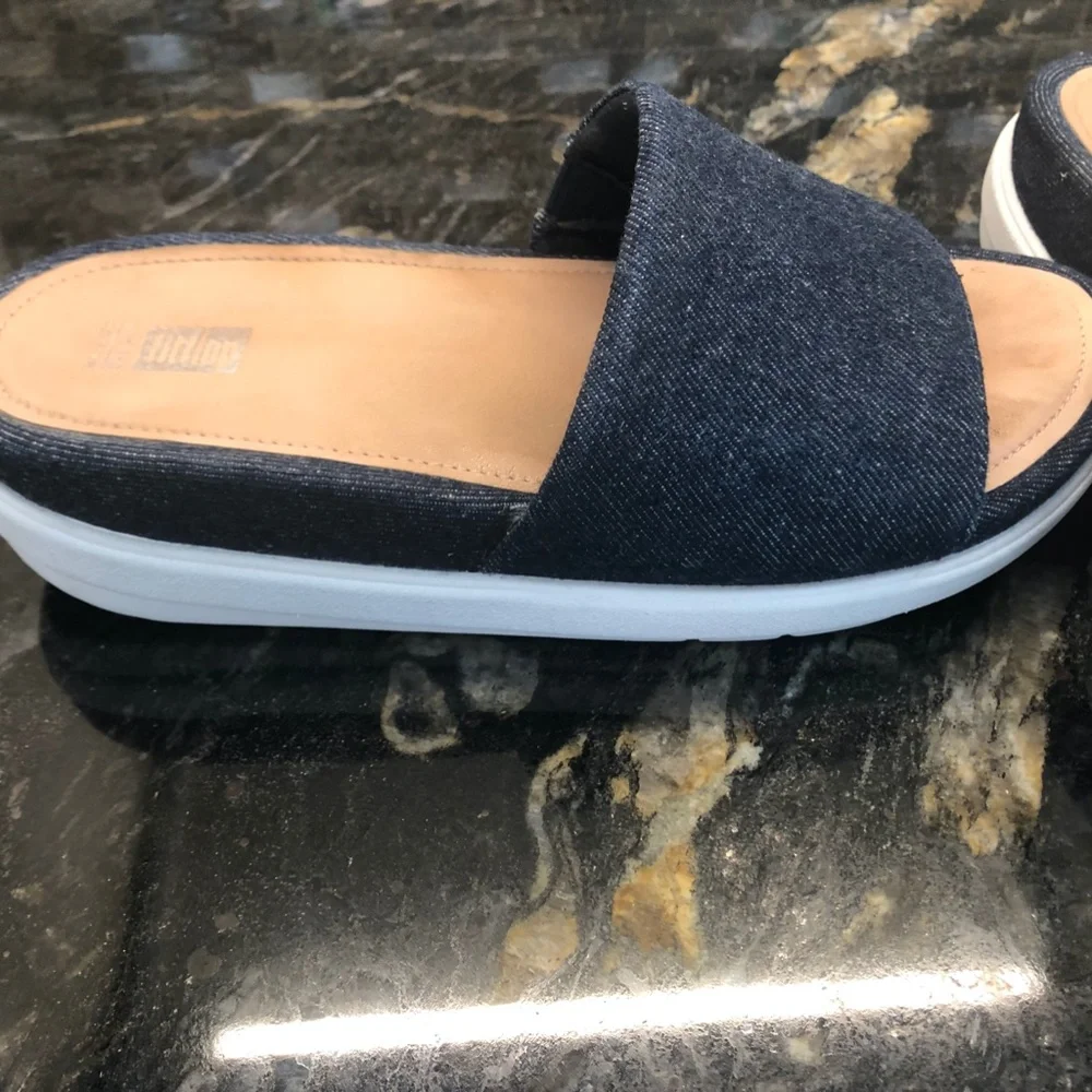 Fitflop Women Sandal Loosh Luxe Slide Size 6 Blue Denim - Picture 4 of 10